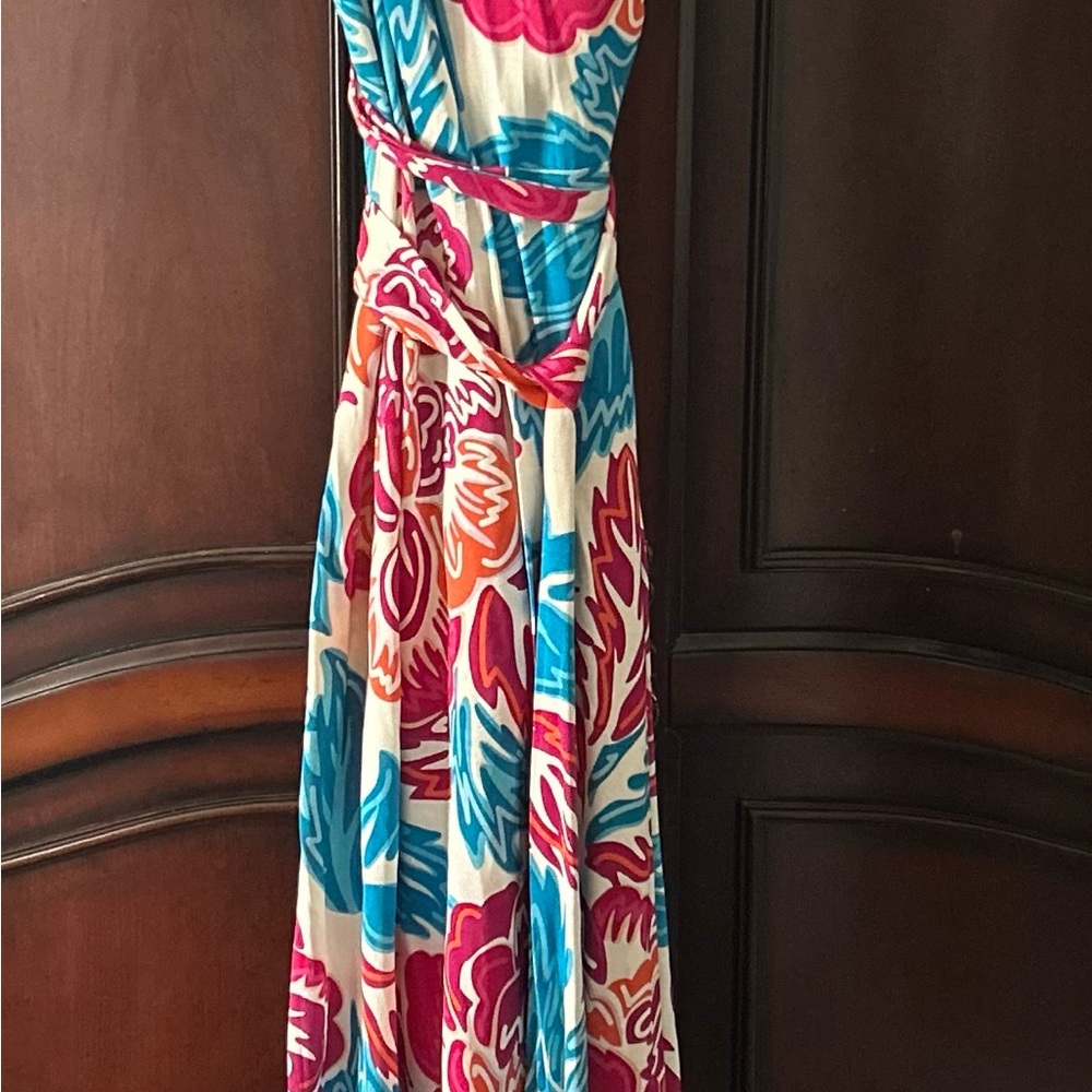 Diane Von Furstenberg Blue Pink Halter Sundress Maxi